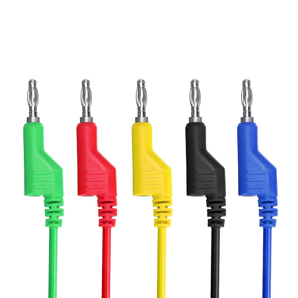 Sumnacon Multimeter Banana Plug to Crocodile Alligator Clip Test Probe, 5PCS 4mm Stackable Colorful Silicone Banana Plug to Alligator Clip Test Probe Lead Wire Cable 1M