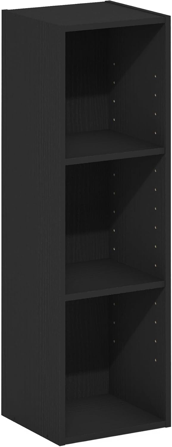 Furinno Fulda Book Shelf, 3-Tier Narrow Bookshelf, Bookcase with 10-in Width Storage Shelf, 9.3 x 9.8 x 31.5, for Living Room, Bedroom, Home Office, Darkwood