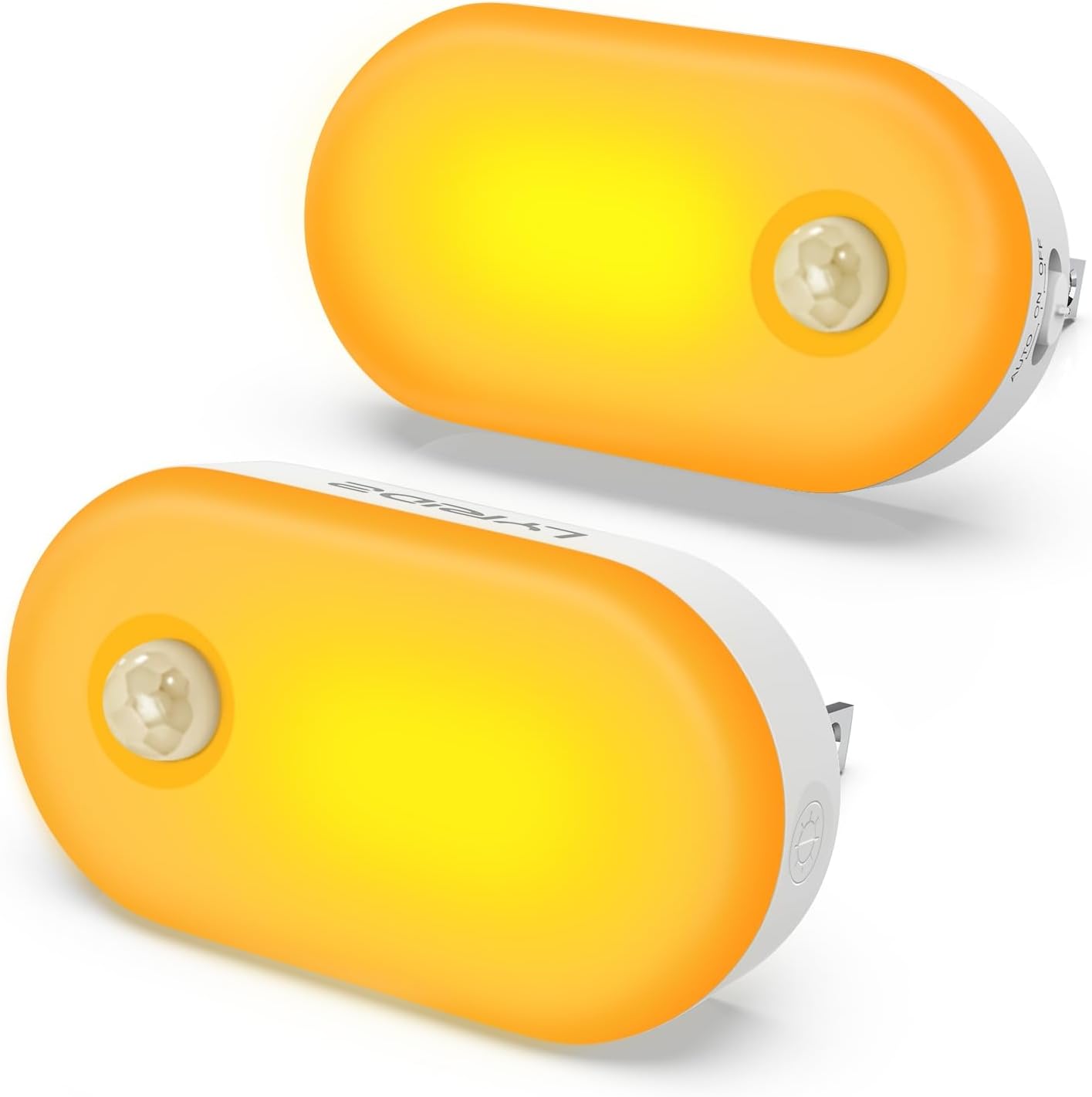 Lyridz 120LM Ultra Bright Plug-in Motion Sensor Night Light, Stepless Dimmable LED Nightlight, Always-On and Auto-Off, for Hallway, Stairs, Bathroom, Bedroom, Garage, Amber (2-Pack)