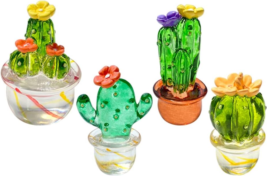 4PCS Handmade Mini Resin Cactus Cute Miniature Cacti Figurines Home Office Desk Tabletop Simulation Plants Decorations Car Interior Dashboard Ornaments