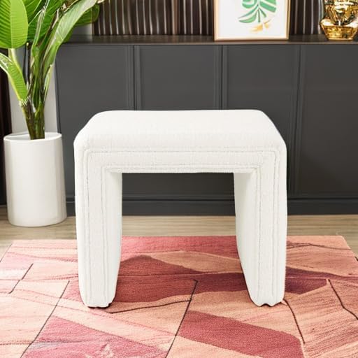 HomePop Modern Channel Tufted Ottoman|Homepop Home Décor|Ottoman for Living Room & Bedroom - Cream Boucle