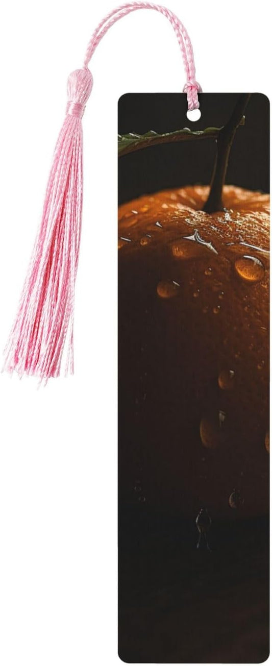 Oranges and Dripping Water Bookmarks Gifts for Women Men, Wooden Bookmarks for Book Lovers, Vintage Book Marks Ornaments with Tassel, Unique Personalized Reading Page Markers Pink