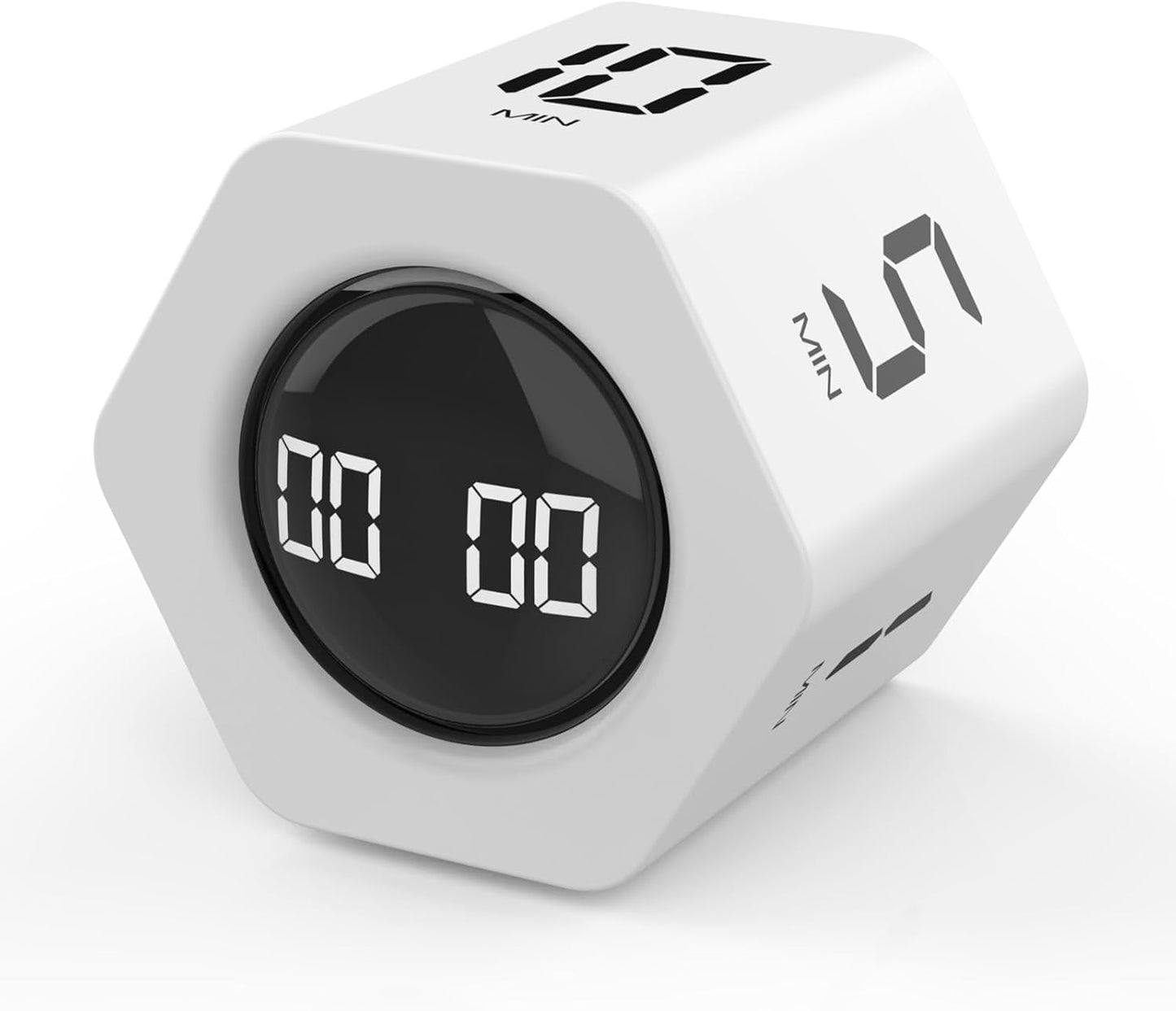 Rotating Cube Timer - 1/5/30/10/60min Presets, Gravity Sensor Pomodoro Stopwatch, 3 Sound Modes, ADHD Study Tool for Office/Kitchen/Classroom (F6 White)