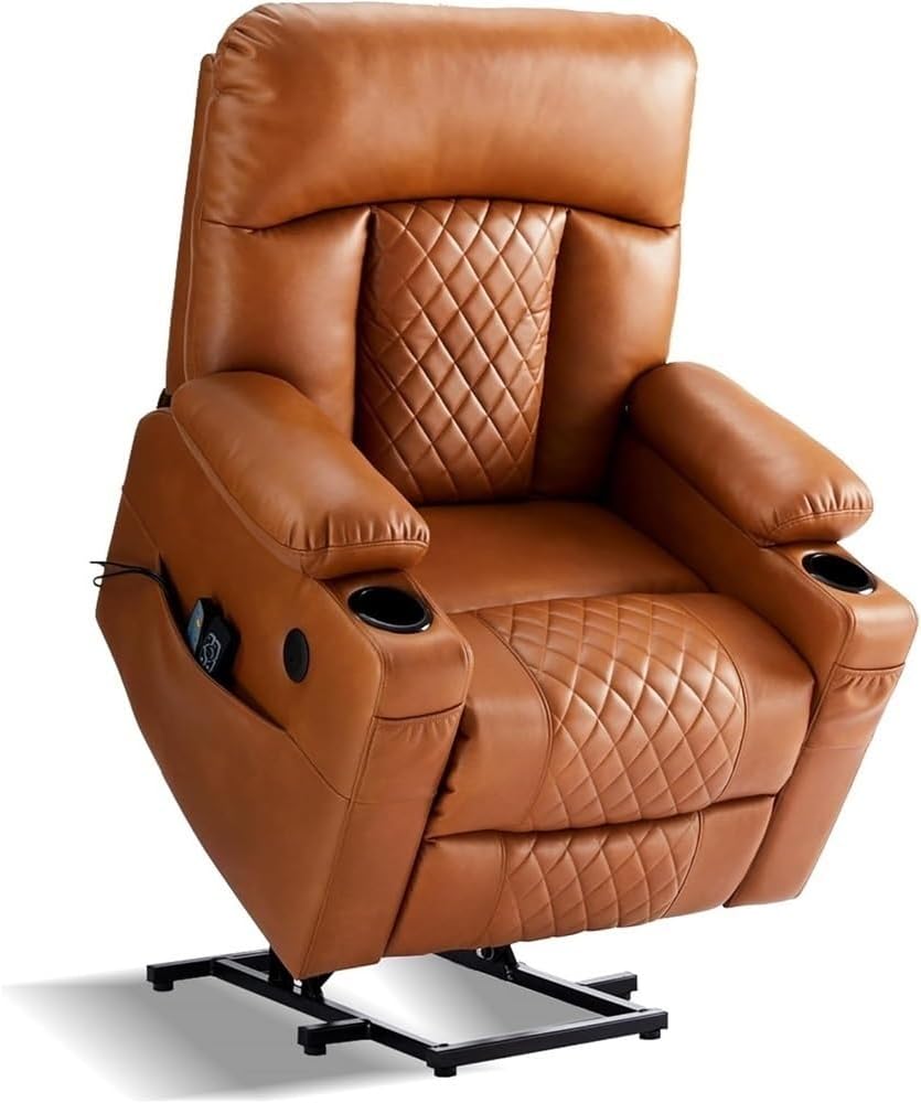 Dual Motor Power Lift Recliner with Heat Massage and USB Electric Recliner Chair with Infinite Position and Extended Footrest Comfortable Leather Seating for Elderly