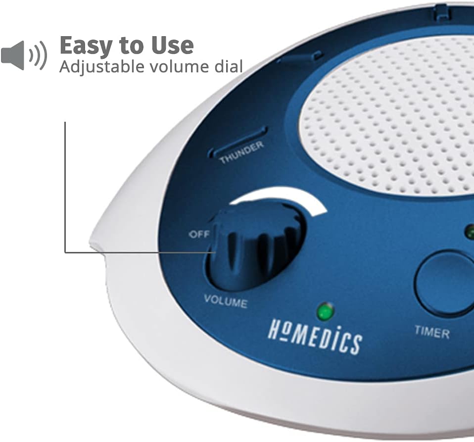 Homedics SoundSleep White Noise Sound Machine, Blue, Small Travel Sound Machine with 6 Relaxing Nature Sounds, Portable Sound Therapy for Home, Office, Nursery, Auto-Off Timer, by Homedics
