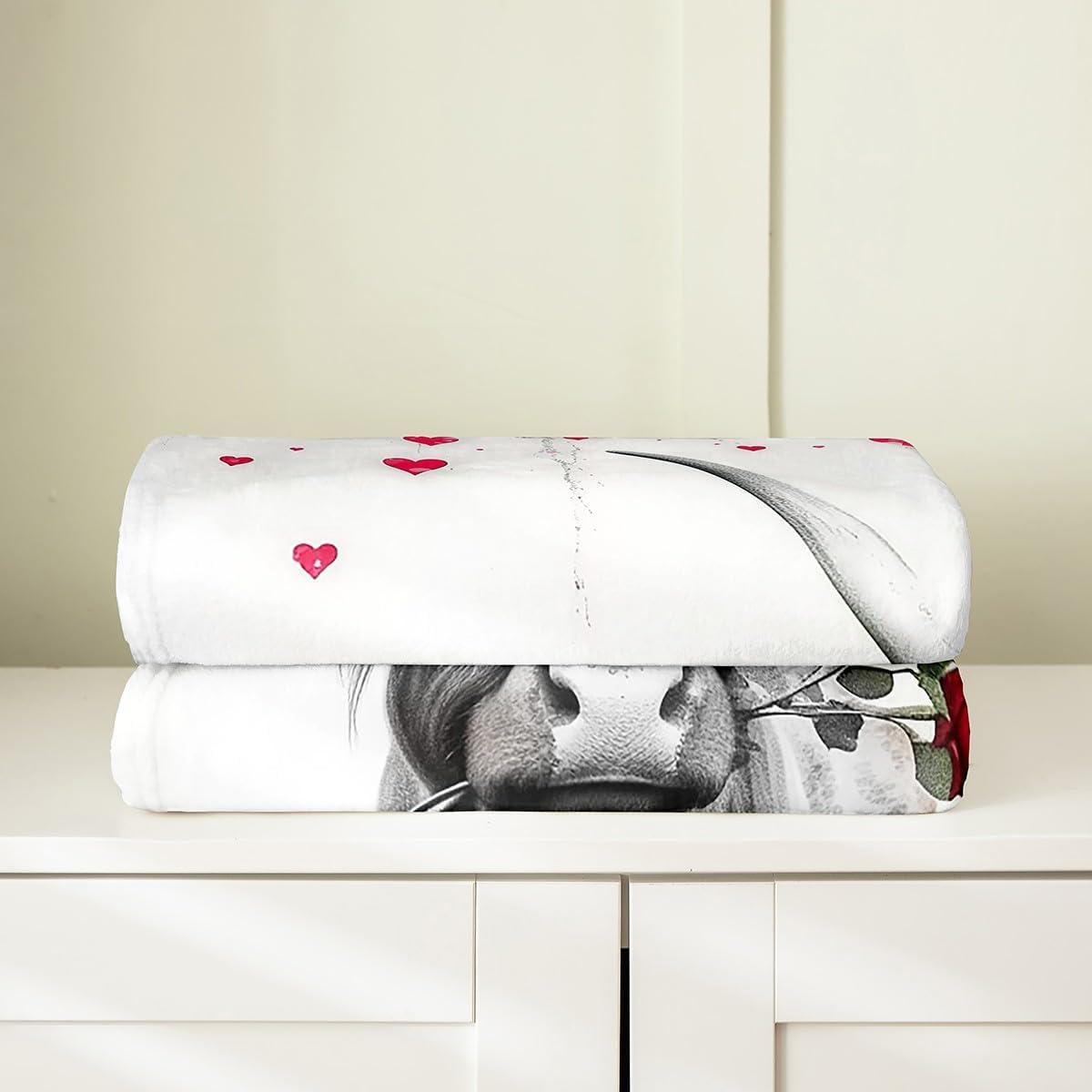 Happy Valentine's Day Blanket Throw 50x60 Inch Romantic Cow Throw Blanket Couple Red Heart Tree Love Farmhouse Valentines Fleece Blanket Rose Floral Grey Marble Bedroom Decor Fuzzy Blanket