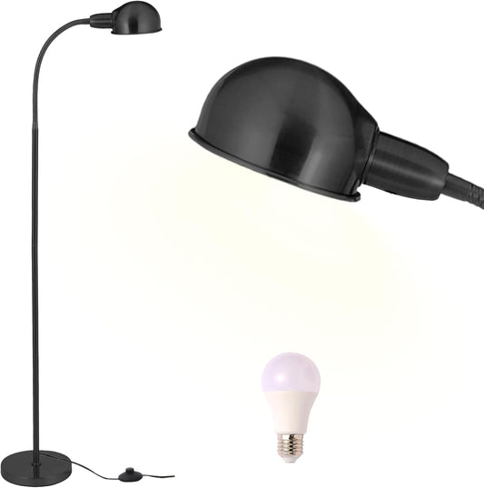 Adjustable LED Floor Lamp with Flexible Gooseneck, Rotatable Shade, E26 Socket, Sturdy 10" Base – Modern Reading Light for Living Room, Bedroom, Office (Black)