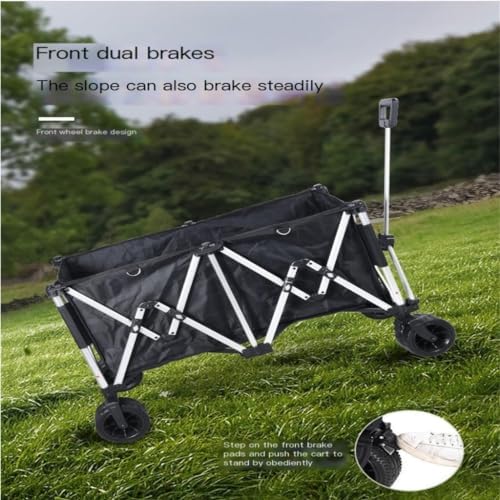 Portable Camping Cart,Outdoor Folding Aluminum Alloy Beach Trolley Cart for Camping and Picnic Small Pull Cart for Off Road Adventures Black Color