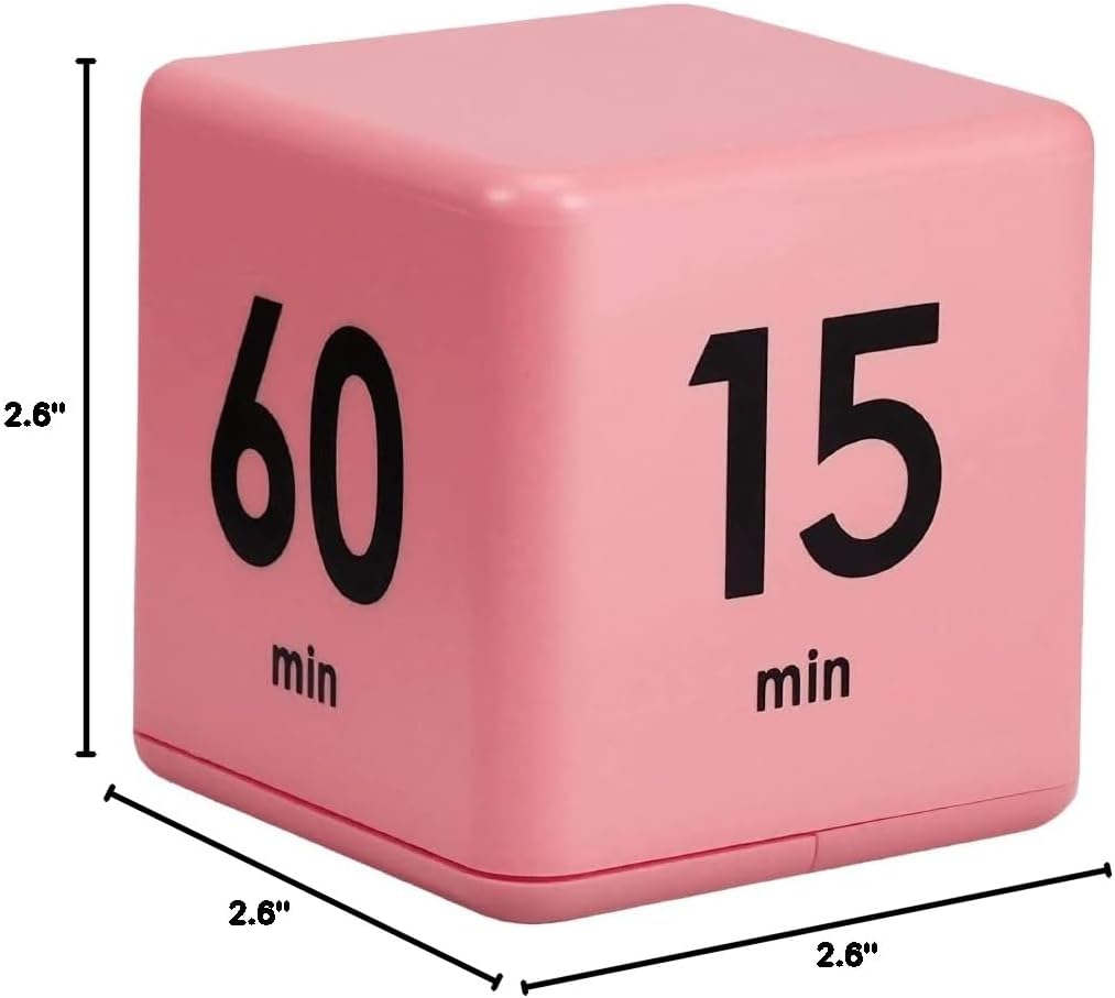 Feilifan Cube Timer, Productivity Flip Timer for Classroom Study Kitchen Workout Kids ADHD Countdown 15-20-30-60 Minute Preset, Pink