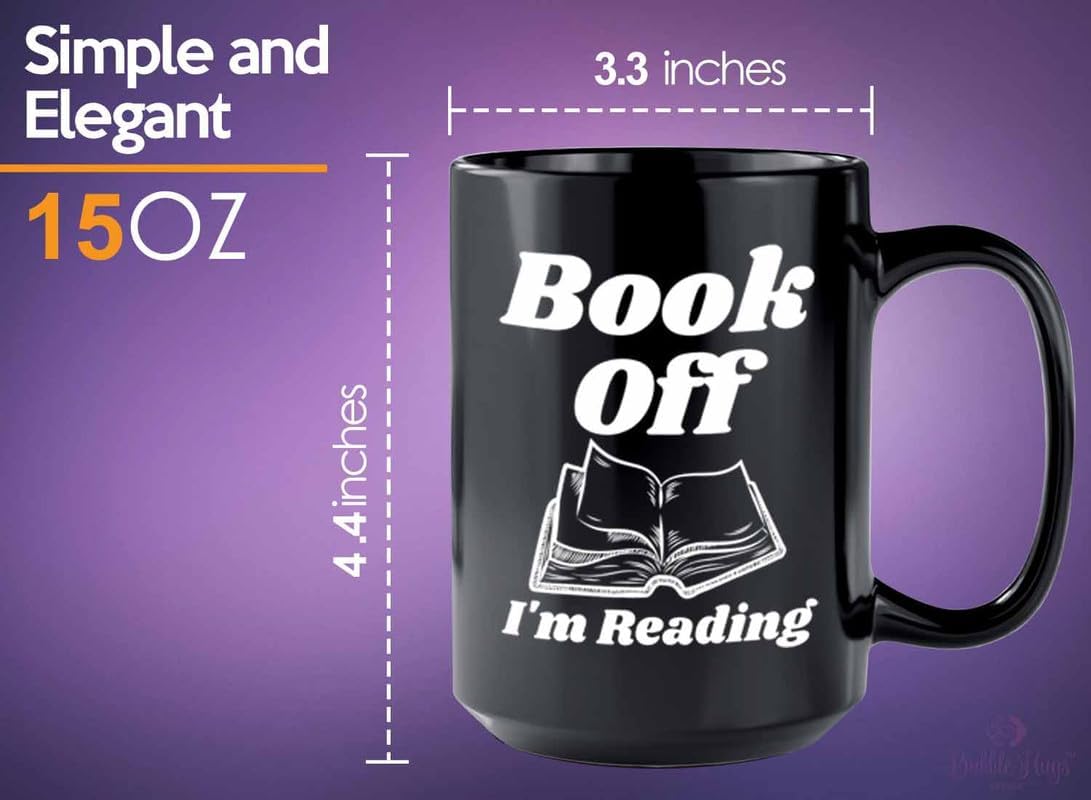 Reading Coffee Mug 15oz Black - Book Off I'm Reading - Reader Gift Bookworm Owl Lover Cat Lover Book Lover Novelist Librarian Writer
