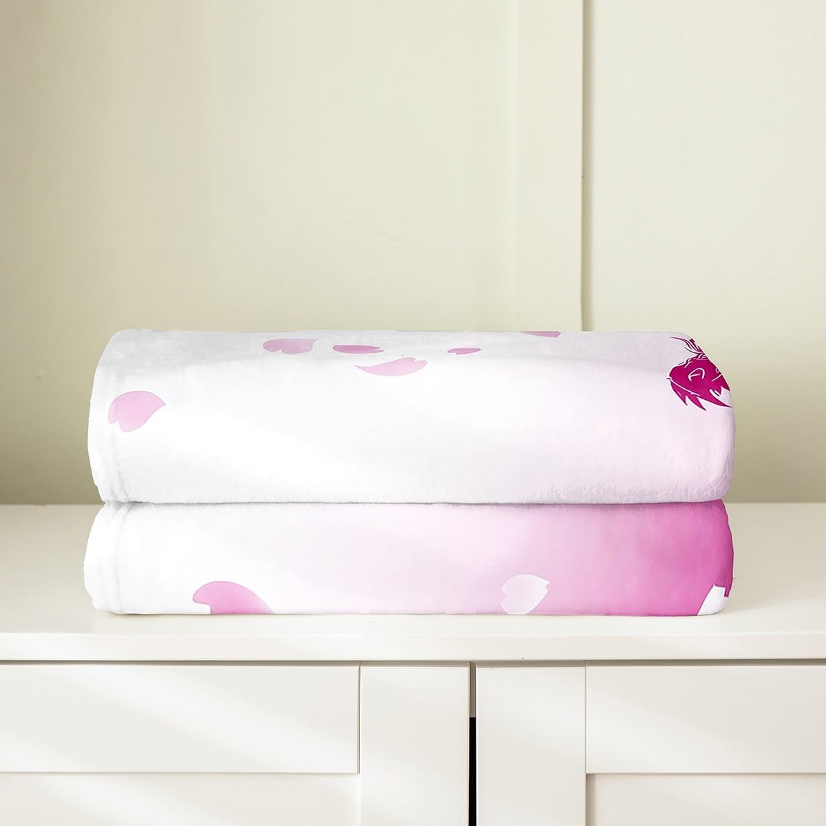 Erosebridal Pink Fantasy Dragon Blanket Twin 60x80 Pink White Gradient Princess Throw Blanket for Kids Girls Teen,Magical Wildlife Animal Pattern Dreamy Aesthetic Cherry Blossom Decor,Luxury Soft
