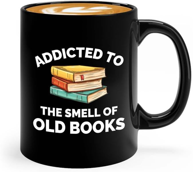 Book Lover Coffee Mug 11oz Black - Addicted to the smell - Gift For Poets Bookish People Bibliophile Librarian Book Club Reader