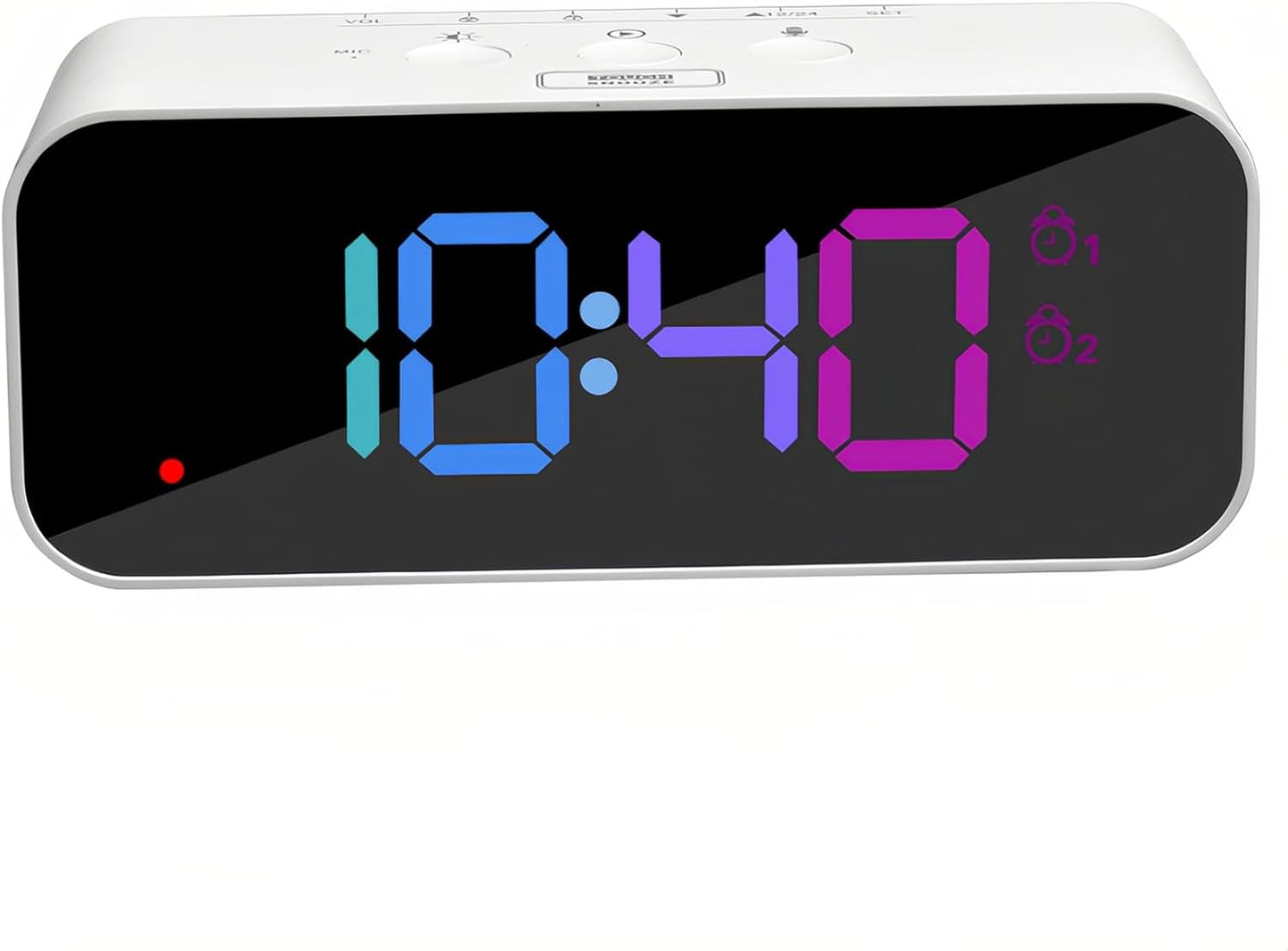 Lancoon ‌Digital Clock with RGB Color Display Voice Control Multifunctional LED Voice Recording Alarm Clock Adjustable Backlight 12/24H Snooze Function Plug in Power for Bedroom Dorm Desktop White