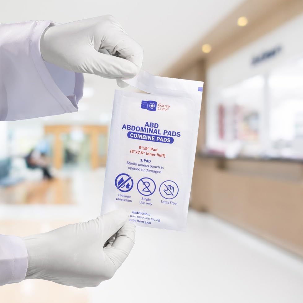 GauzeCare Sterile Abdominal Pads 5x9 inch 20-Pack | Extra Absorbent & Thick, Individually Packed Combine Pads with Non-Stick Outer Layer for Heavy Bleeding Wounds | Perfect for First Aid Kits (IFAKs)