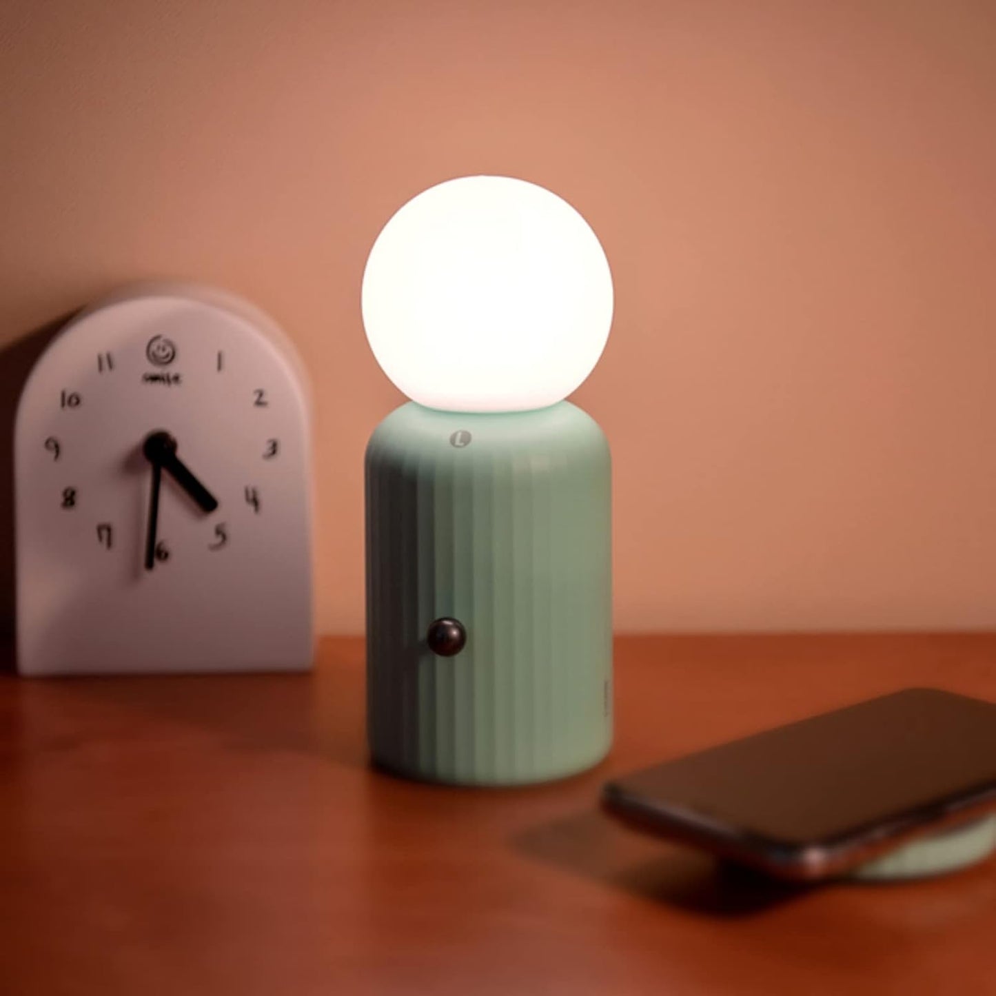 Skittle Table Lamp with Charging Pad - Bedside Nightstand Home Decor for Office, Bedroom, Living Room Orb 3" W x 7" H (Mint Green)