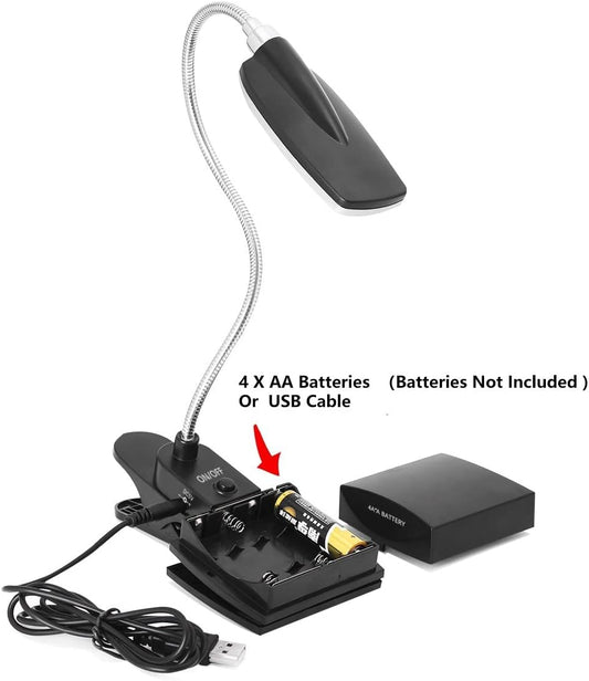 RicoRich Book Light for Reading in Bed,Clip on LED Book Lights, USB/DC and AA Battery Operated Portable Desk Lamp,3 Brightness Levels for Bookworms,Kids,Piano Player,Camping,Travel (Black)