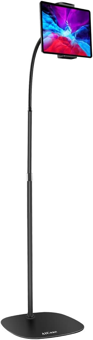 AICase Aluminium Adjustable Height Adjustable (91 cm - 137 cm) & 2.2 kg Stable Base with Gooseneck Compatible with iPad/Tablet from 4.6-13 Inches/Mobile Phone Holder Holder Floor Stand