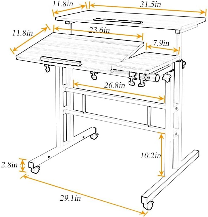 SDHYL 31.5 inches Movable Laptop Desk with Mouse Board Adjustable Height and Angle Anti-Slip Workstation Home Office Desk with Tablet Slot Portable Student Desk, Black, S7-ZS-101-2BK-US