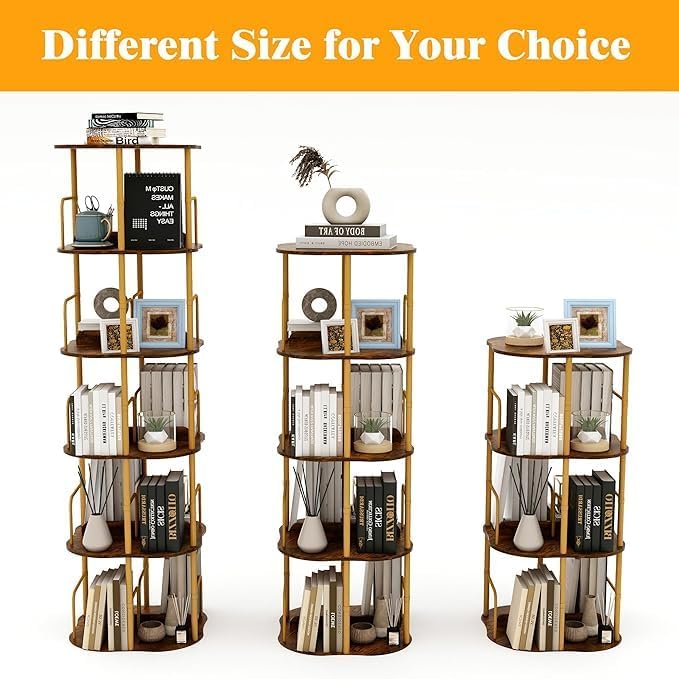 4 Tier Round Shelf, Industrial Freestanding Bookcase with Metal Frame, Rustic Wood Display Storage Rack for Living Room, Bedroom, Office & Small Spaces