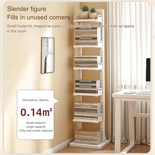 Tall 7-Layer Vertical Bookshelf, Freestanding Narrow Display Rack for Home, Office & Library - Simple Invisible Shelving Unit for Bedroom & Living Room Storage