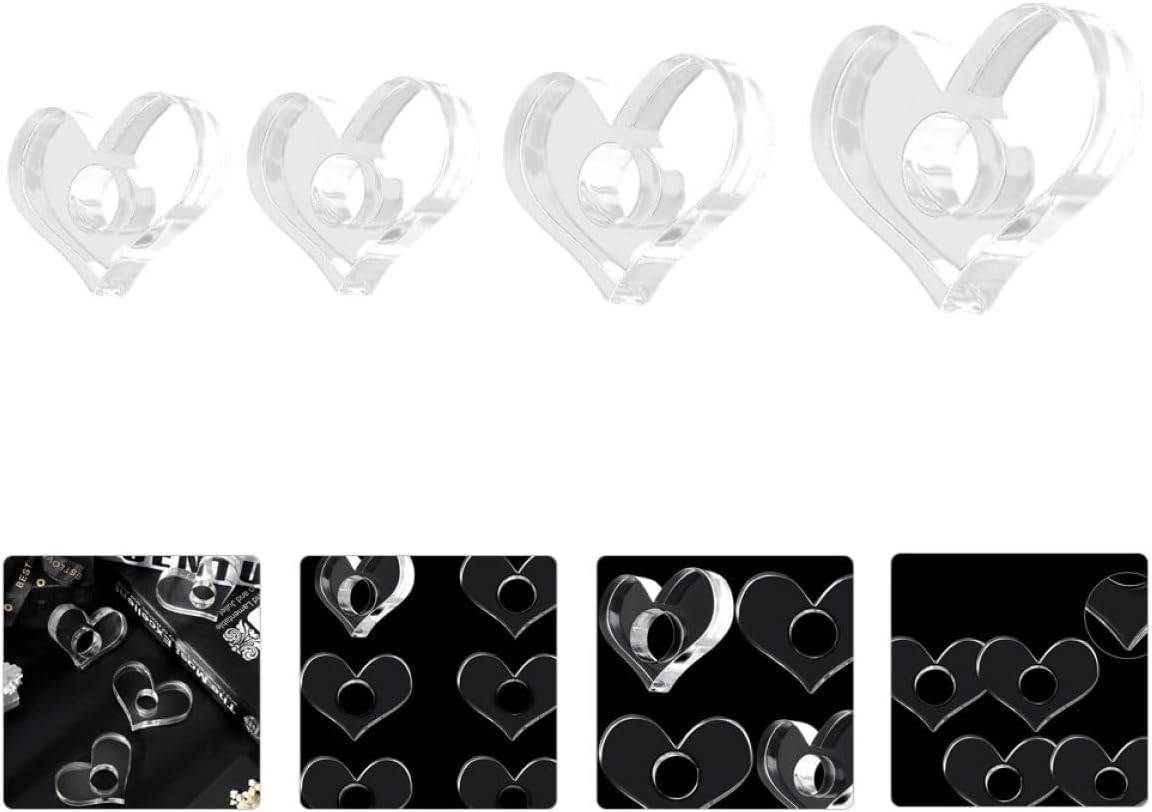PRETYZOOM Acrylic Thumb Book Support Set 4pcs (mini 1.8cm, Small 2.0cm, Medium 2.2cm, Large 2.4cm) Heart-Shaped Finger Ring Bookmarkers for Home Reading Accessories