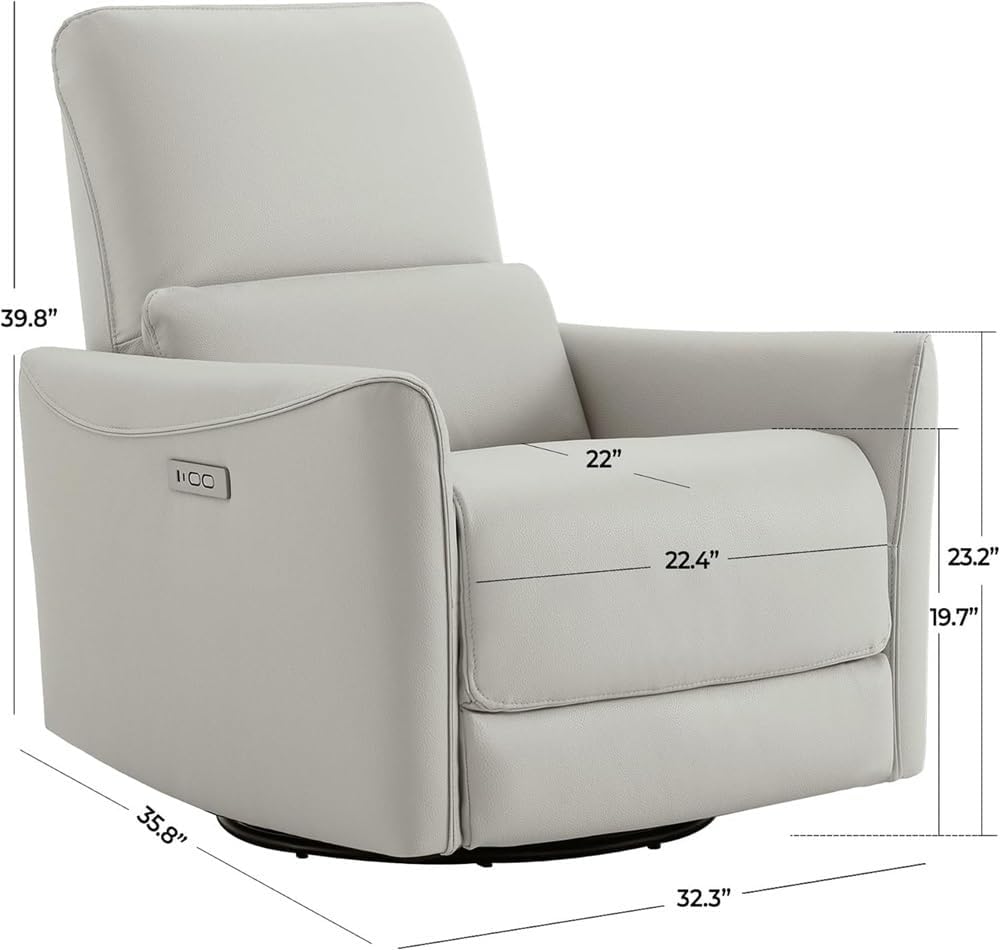 Power Swivel Glider Recliner with Lumbar Support – Electric Reclining Chair with USB & Type-C Ports, Ergonomic Breathable Leather, Comfort for Living Room