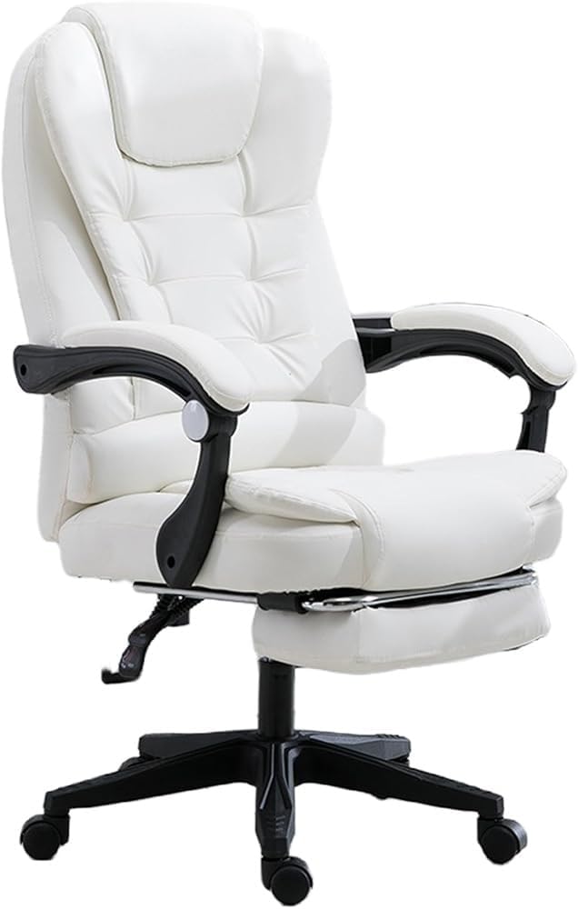 Ergonomic Gaming Office Chair Reclining with Steel Base Modern Executive Adjustable Height Computer Desk Chairs for Meeting Room Lunch Break Reading(White)