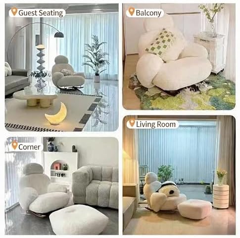 Modern Accent Rocking Chair with Footstool - Lambswool Fabric Single Sofa Couch for Living Room & Bedroom, Stylish Wood Legs, Cozy & Elegant Design, Space-Saving Comfort