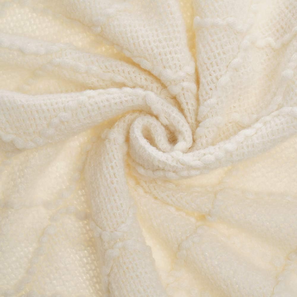 BATTILO HOME Large Cream Throw Blanket with Fringe, End of Bed Throw Blankets White,Spring Throw Blanket for Couch Sofa Indoor Outdoor, 52"x80"