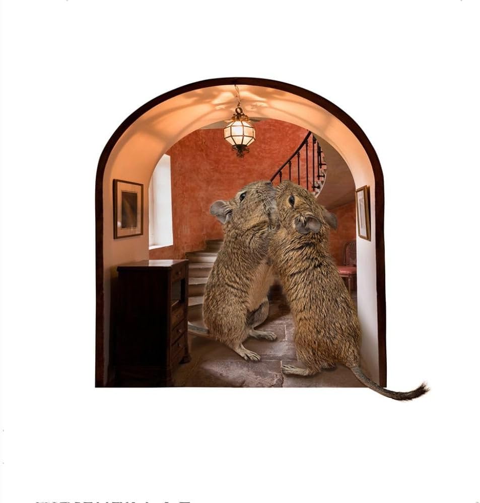 Mouse Reading Book in Wall 3D Sticker Decal, Funny Cartoon Mouse Hole Wall Stickers Mouse Find Cheese for Corner Stairs Home Decor PVC Vinyl Wallpaper for Living Room Decoration, 5pcs