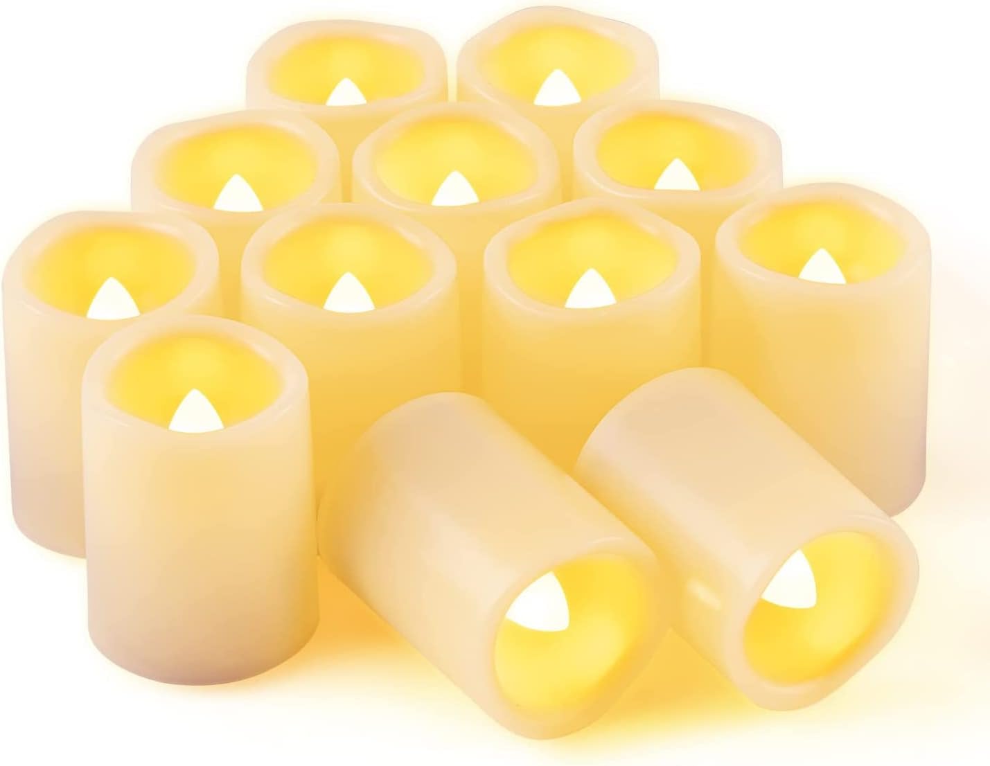 CANDLE IDEA 1.5" x 2" Flameless LED Votive Candles 12 Pack, Battery Powered Flickering Electric Outdoor Flameless Tea Lights, Fake Tealight Candle Bulk for Christmas, Thanksgiving Centerpieces Decor