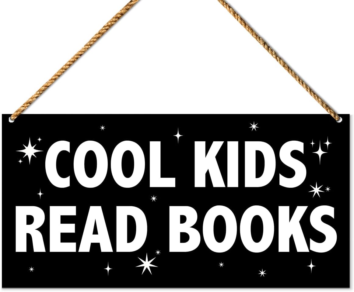 Classroom Sign Wood Decor, Inspirational Wall Decor for Library Kids Classroom Nursery Teen Read Room Homeschool Teacher Sign Hanging Decorations, Cool Kids Read Books