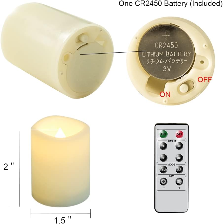 DRomance Flameless Flickering LED Votive Candles with Remote, Battery Operated TeaLights Battery Included,Warm White Light 1.5 x 2 inch Set of 6 for Christmas Decoration