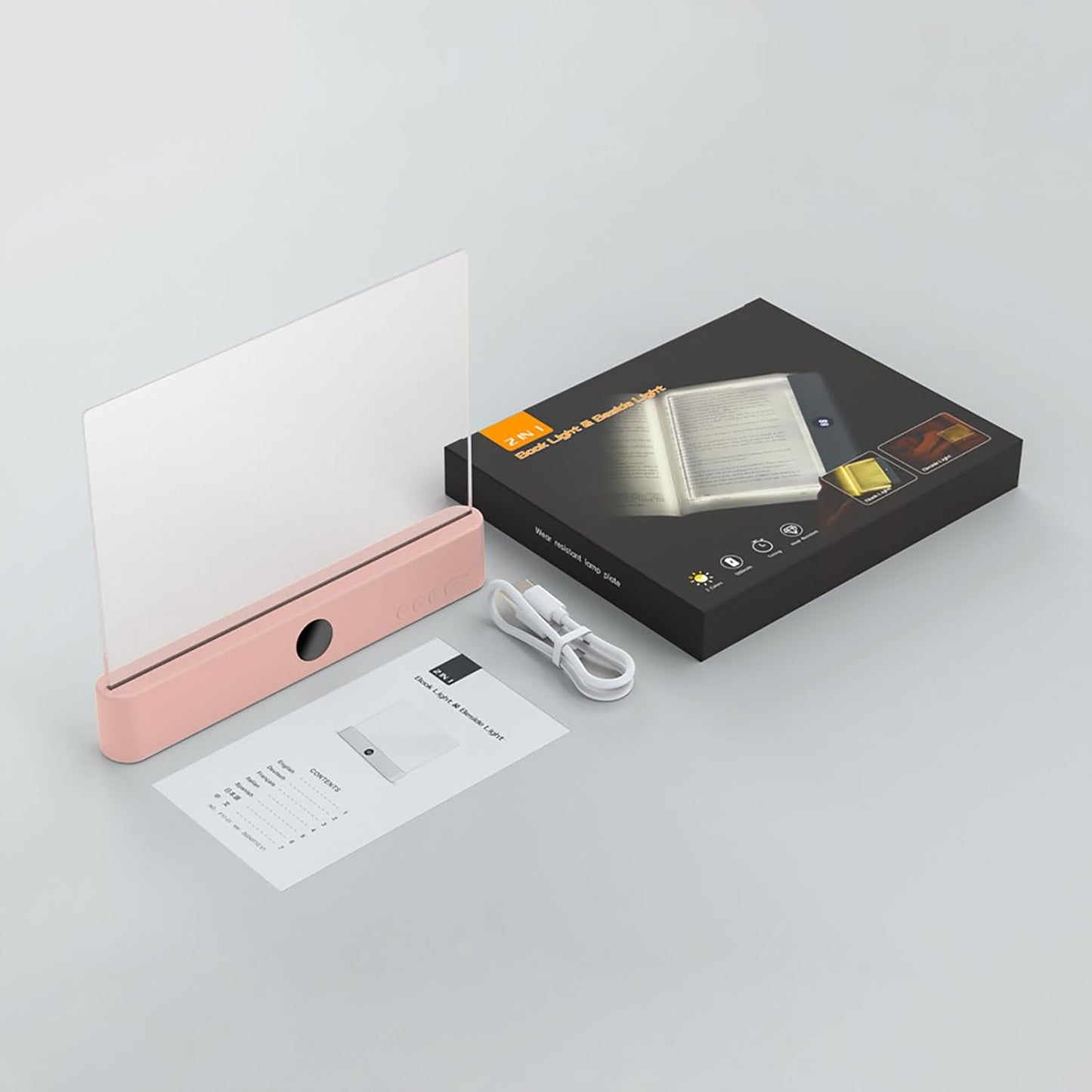 LED Book Light and Night Light 2 in 1, 3 Color Temperatures & Stepless Dimming, USB Rechargeable Reading Light with Timer for Night Reading (Pink)