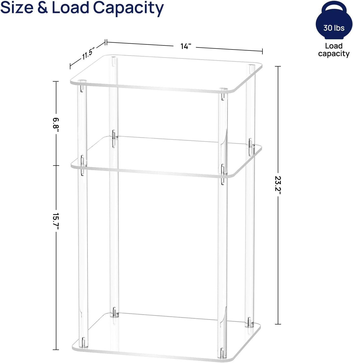 HMYHUM Acrylic End Table, 14" L x 11.5" W x 23.2" H Clear Lucite Side Table for Small Spaces Nightstand Bedside Table for Living Room, Bedroom, 3 Tier, Clear