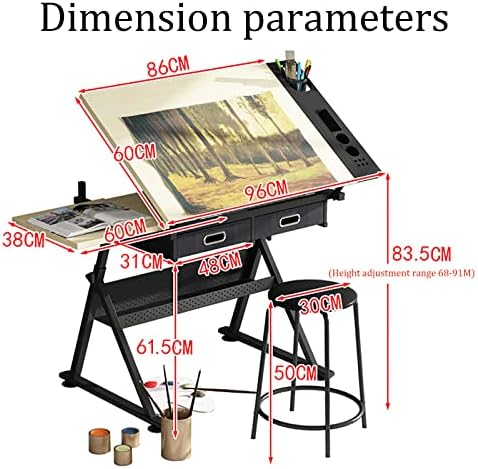 Drawing Tilting Tablet,Professional Drafting Desk, Wooden Drawing Table Adjustable Height Drafting Desk Drawing Table Tiltable Tabletop