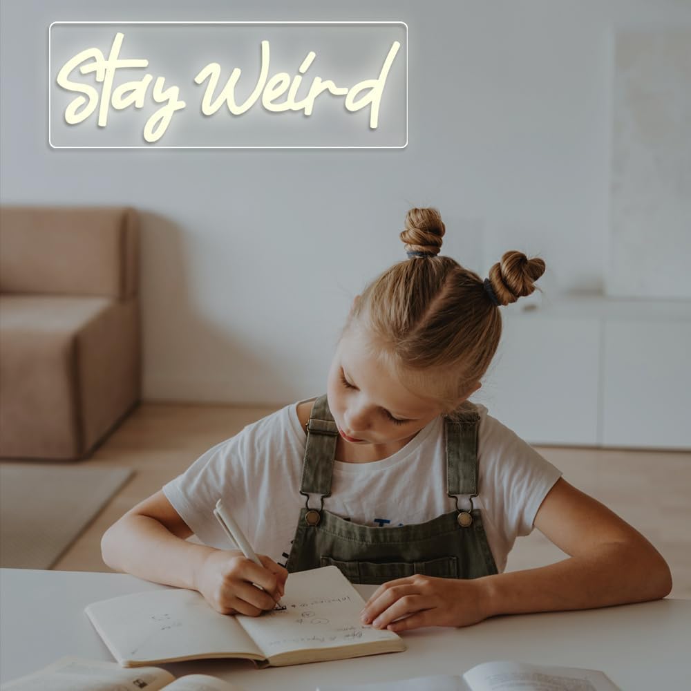 Stay Weird Neon Sign LED Neon Lights Dimmable USB Powered Book Lovers Words Quotes Sign Kid Room Light Wall Art for Library Classroom Reading Corner Decor 16"x5.76"