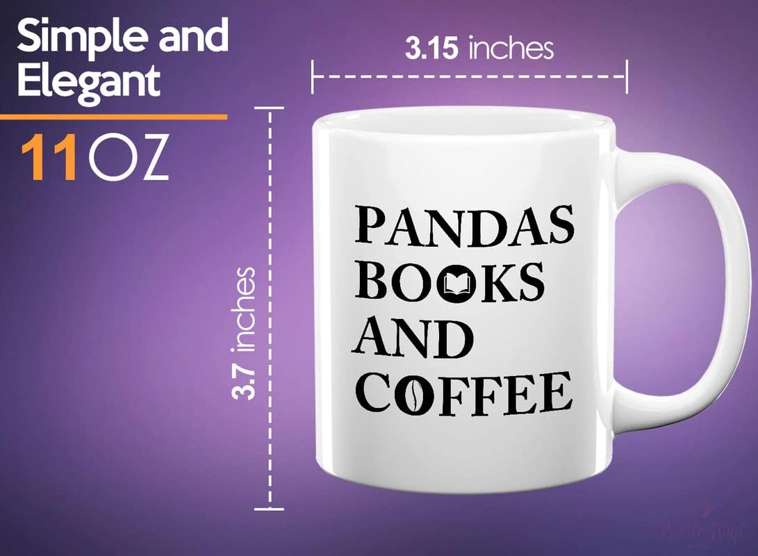 Book Lovers Coffee Mug 11oz White - Pandas Books And Coffee - Animal Lovers Caffeine Addict Zookeeper Pet Kawaii Bear Bamboo Bookworm Reader