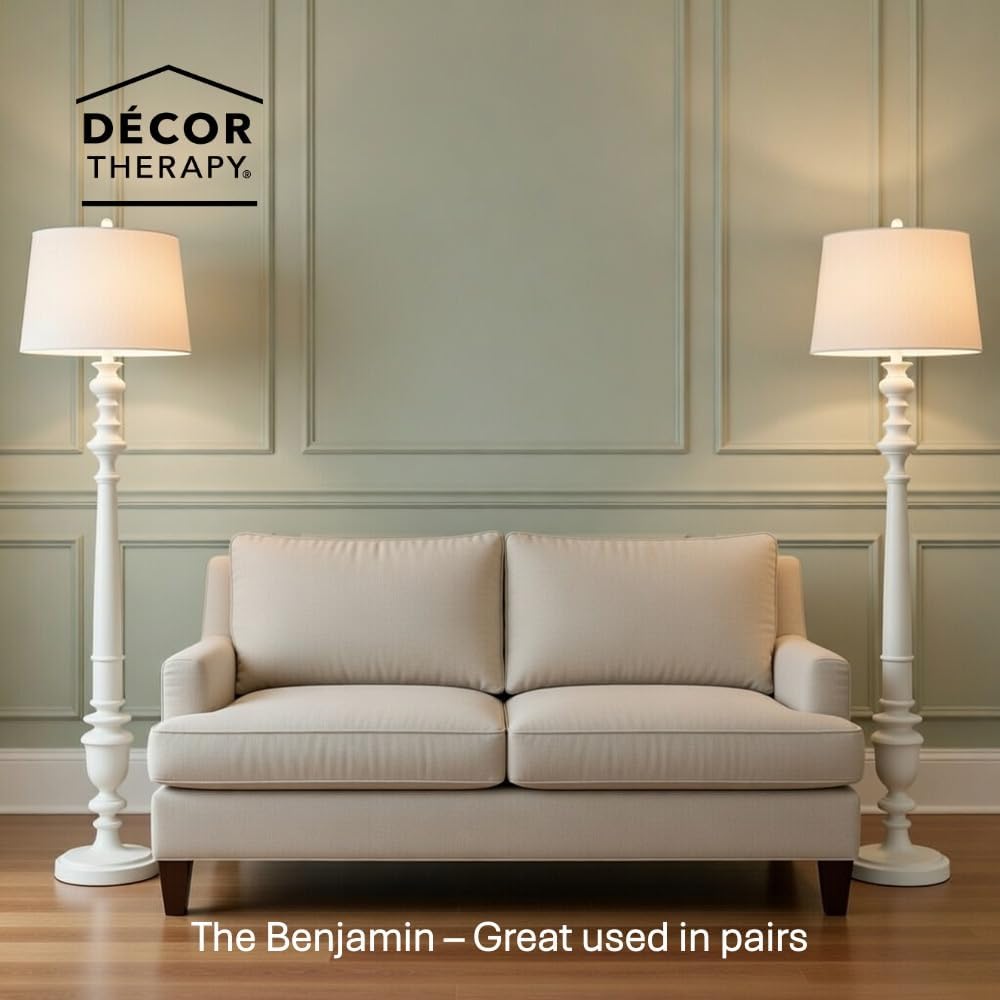 Decor Therapy Benjamin Floor Lamp for Bedroom, Traditional Style, Tall Modern Floor Lamp for Living Room, 150 W, White (19"x 19"x 59")