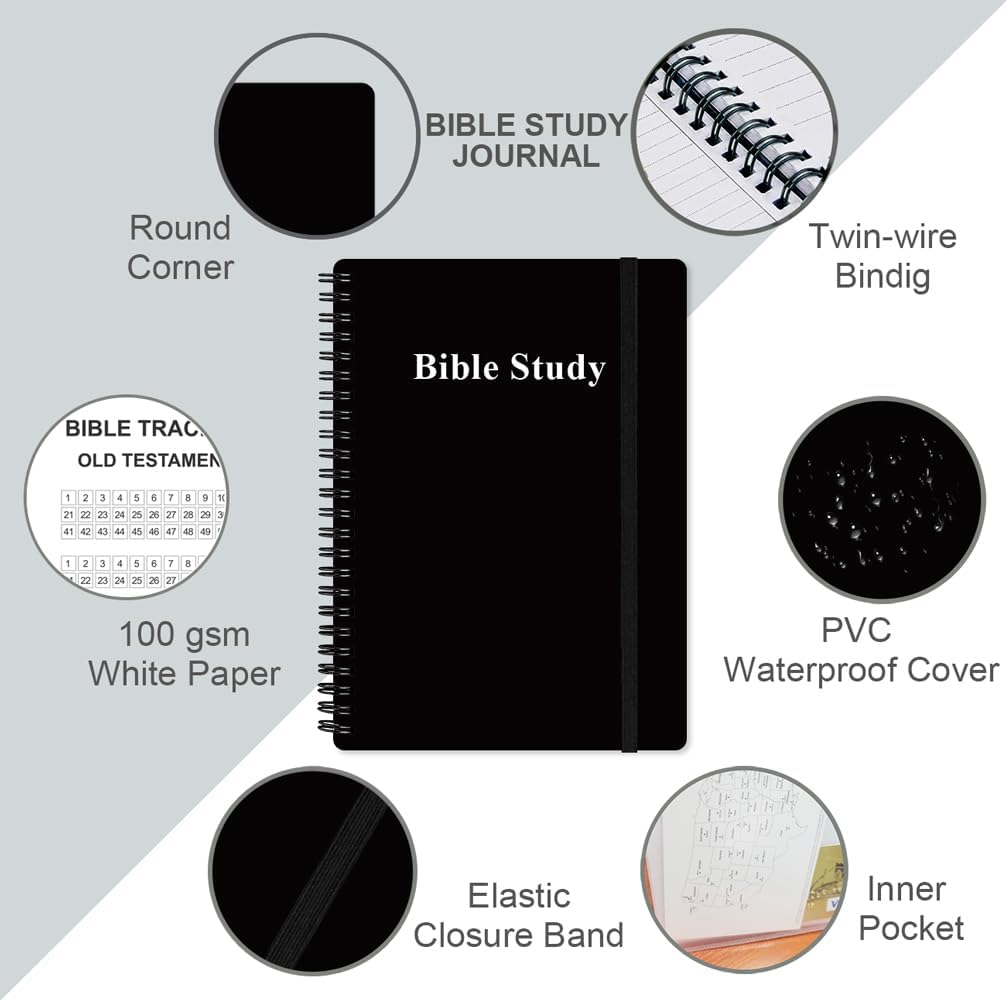 Bible Study Journal/Notebook – Church Notes Notebook – Note Taking & Journaling Kit, 5.8" x 8.5", Black