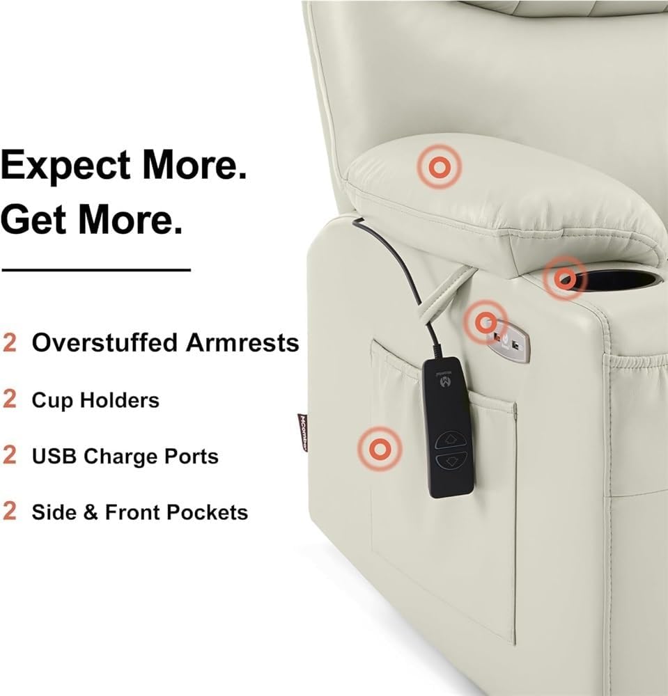 Power Swivel Glider Recliner with Heat & Vibration Massage – Oversized Electric Recliner Chair with USB Ports, Cup Holders, Side Storage Pockets, Large Comfort Sofa for Living Room