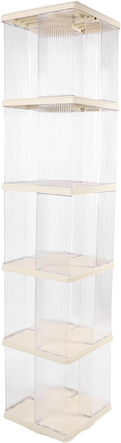 Luqeeg Clear Rotating Bookshelf, 360 Display Corner Bookshelf, Floor Standing Bookcase Storage Rack for Bedroom, Living Room, Study Room for Accessorizing, Organizing, Storing (Square 5 Tier)