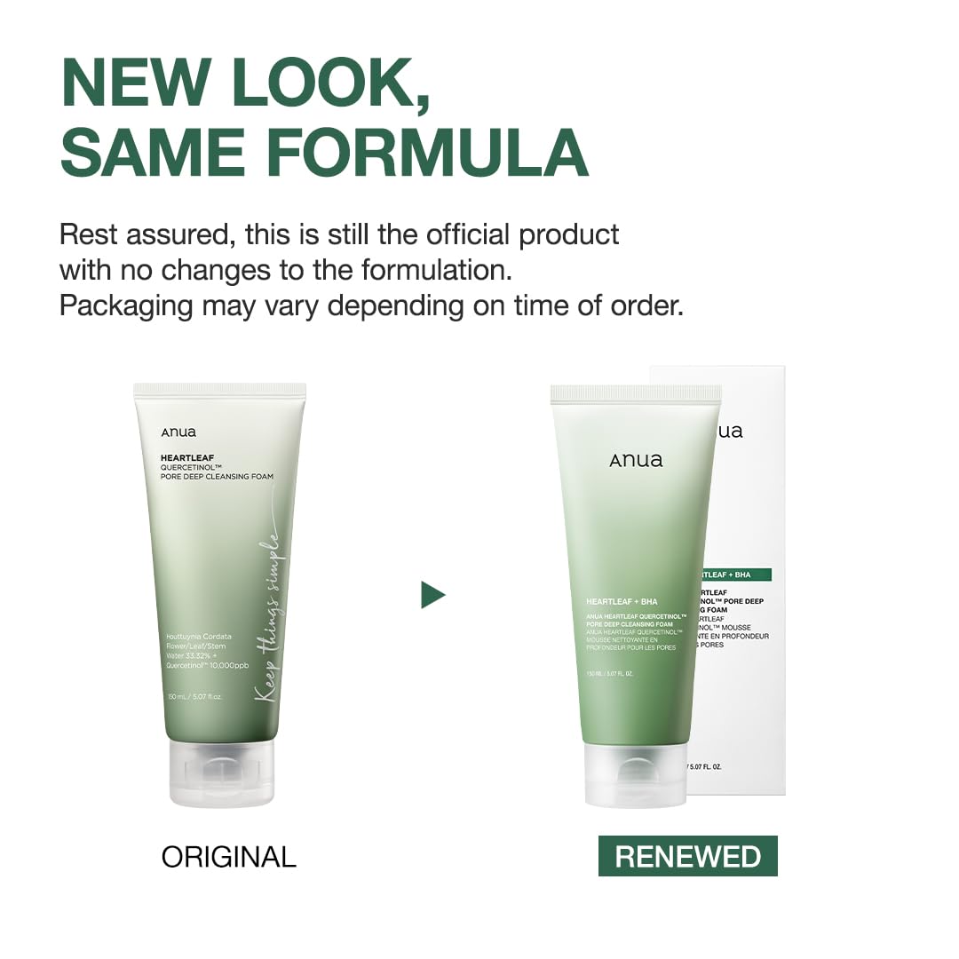 Anua Heartleaf Quercetinol Pore Deep Cleansing Foam, Face wash for Pore Refining Cleanser, Hydrating Daily Facial Cleanser For Double Cleansing, Gentle Foaming with BHA, Korean Skincare, 5.07 fl.oz.