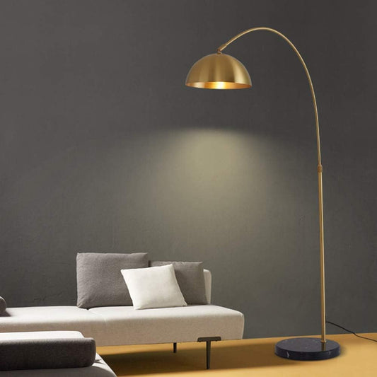 Arched Floor Lamp Marble Base Nordic Simple Standing Floor Lights Metal Copper Finish Curved Floor Light Reading Light Height Adjustable with Marble Holder for Living Room Bedroom Beside E27