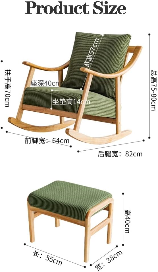 LSLYTQ Rocking Chair Wooden Glider Rocker Chair Nursing Chair Mid-Century Upholstered Fabric Rocking Armchair with Ottoman & Thick Padded Cushion for Living Room,Bedroom