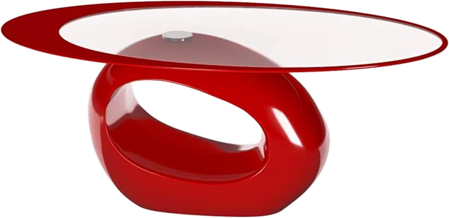 Fab Glass and Mirror Stylish Oval Shape Coffee Table, Red