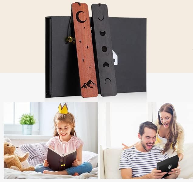 Homemade Moon Design Wooden Bookmarks - 2 Pieces, Perfect for Graduation, Teacher, Retirement, Mother's Day & Christmas Gifts