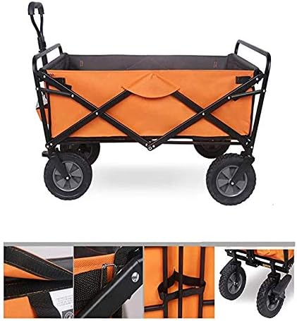 Portable Camping Cart,Shopping Cart Garden Trolley Beach Wagon Trolley Offroad Folding Utility Coaster Wagon Hand Cart,Orange