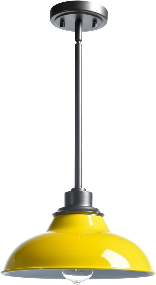 Modern Pendant Light Fixture Yellow Pendant Light Hanging Light Fixture for Kitchen Island Dining Room Bedroom Bar Living Room(Metal Rod)