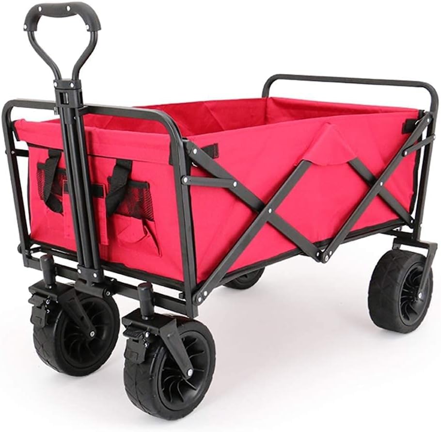 Handcart, Outdoor Multi-Function Wagon, Heavy-Duty Garden Portable Trolley, with 8 inch Rubber Wheels and Shelf, Suitable for Shopping and Picnic in The Park, Camping/Bla